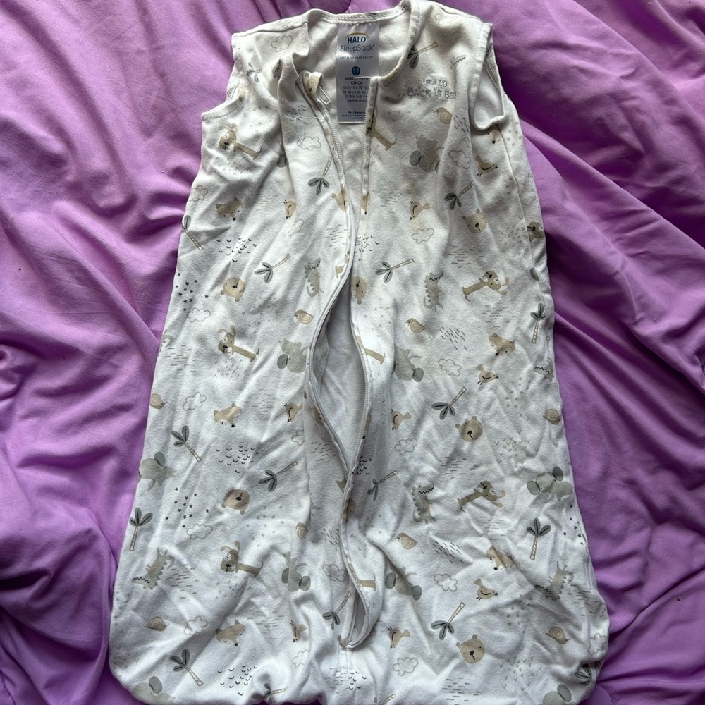 Halo size small sleep sack white with animal print